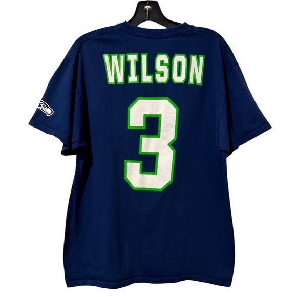 Men’s Russell Wilson Seattle Seahawks NFL T Shirt Size Large Blue Football - Picture 1 of 6
